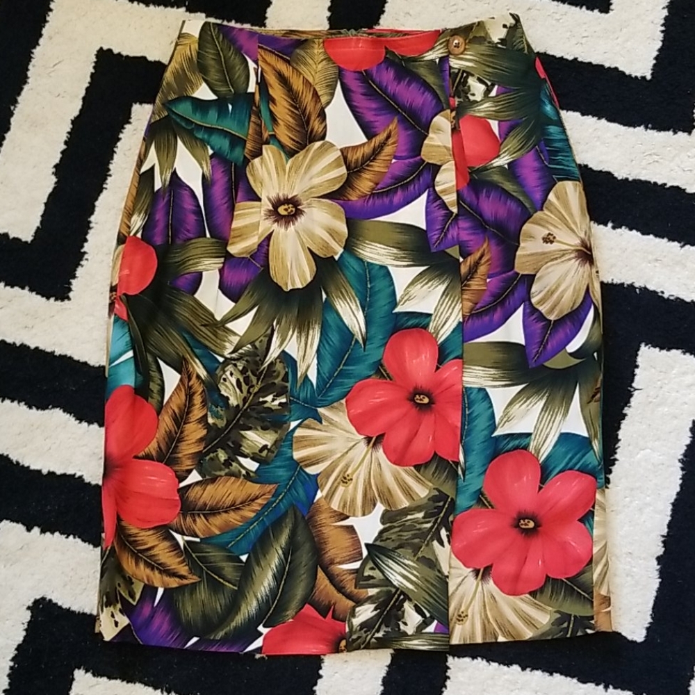 Dana Buchman vintage tropical floral silk skirt